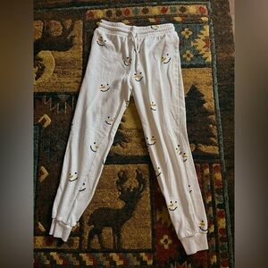 Forever 21 White Joggers with Snowman Print